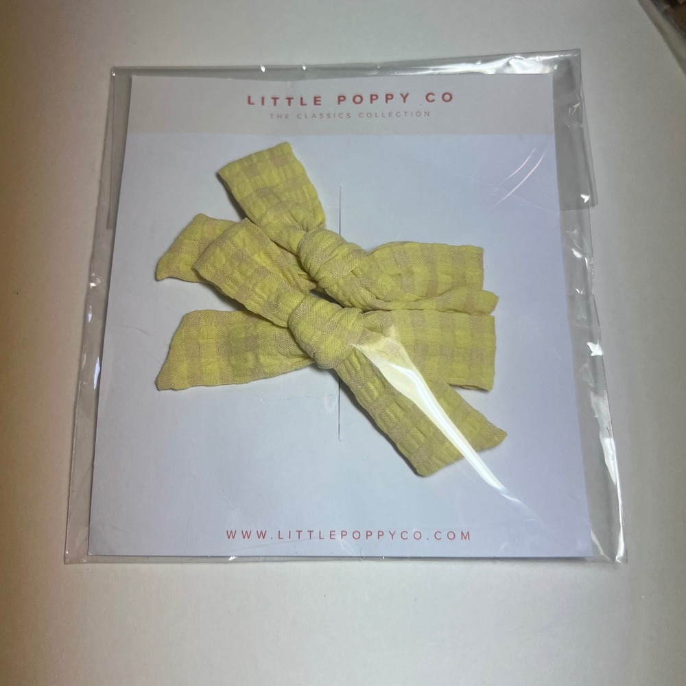 Little Poppy Co Yellow Gingham Hand Tied Hair Bow Set Classics‎ Collection 2pc